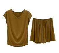 Generisch Set da casa da donna, pigiama corto in cotone, sexy, set di pigiami, morbido, comodo, senza maniche, per dormire, leggero, da notte, per il tempo libero, cami top e pantaloncini, gold, xxl