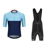 Generisch Set da ciclismo da uomo con materiale di lana per attività estive, guida a lungo raggio come tuta funzionale traspirante con elastico confortevole libertà di movimento, Azzurro, L