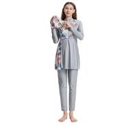 Generisch Set da donna a maniche lunghe con cappello e occhialini da nuoto, costume da bagno a due pezzi, ideale per il nuoto tutto l'anno nella vita di tutti i giorni, grigio., M