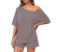 Generisch Set da donna con top e pantaloncini, casual in due pezzi per le domeniche rilassate o come comodo completo da casa., Stile_m04 marrone, S