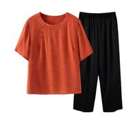 Generisch Set da donna in due pezzi con pantaloni casual elegante camicetta per abiti eleganti di tutti i giorni, Colore: rosso, XXL