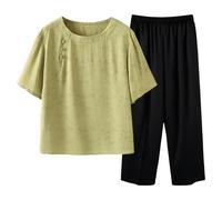 Generisch Set da donna in due pezzi con pantaloni casual elegante camicetta per abiti eleganti di tutti i giorni, verde, 5XL