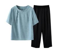 Generisch Set da donna in due pezzi con pantaloni casual elegante camicetta per abiti eleganti di tutti i giorni, Blu, XXL