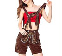 Generisch Set da donna per Oktoberfest, costume da Oktoberfest, pantaloncini da donna, in pelle, autentica tuta tedesca, marrone, S