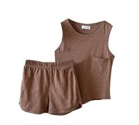 Generisch Set da due pezzi di pantaloncini per ragazzi con top a maniche corte arioso e pantaloni casual, ideale per le giornate calde all'aperto, caffè, 4-5 Anni