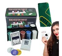 Generisch Set da poker, set di chip da gioco, duecento , antiscivolo, resistente all'abrasione, multifunzionale, per la notte, craps, viaggi, famiglia, amici, colleghi