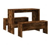Generisch Set da pranzo e panca in legno di rovere affumicato, 3 pezzi | Robusto piano del tavolo, facile da pulire con panno umido, con supporto da parete per il fissaggio