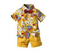 Generisch Set da spiaggia per bambini e neonati, a maniche corte, con bottoni, casual, pantaloncini e pantaloni, giallo., 2-3 Jahre