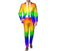 Generisch Set da uomo, 2 pezzi, sportivo, arcobaleno, alla moda, con blazer e pantaloni, vestibilità normale, con un bottone, per matrimonio, feste, business, tempo libero, #06 multicolore, M
