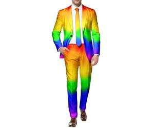 Generisch Set da uomo, 2 pezzi, sportivo, arcobaleno, alla moda, con blazer e pantaloni, vestibilità normale, con un bottone, per matrimonio, feste, business, tempo libero, #06 multicolore, M