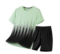 Generisch Set da uomo in due pezzi con maglietta a maniche corte e pantaloncini, set coordinato con effetto sfumato in blu navy e nero, look casual per il tempo libero e lo sport, Stile_o02 verde, XXL