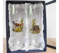 Generisch Set di 2 bicchieri di grano con motivo di cinghiale e cervo, in confezione regalo, bicchieri da birra, vetro Pils, grano