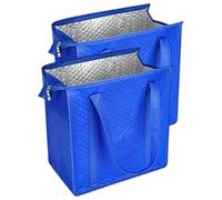 Generisch Set di 2 borse per la spesa isolate, ad alte prestazioni, riutilizzabili, con chiusura lampo, 30 x 18 x 33 cm, per bevande, multiuso, per interni ed esterni, Blu, Siehe Beschreibung