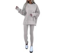 Generisch Set di 2 felpe e leggings, per abbigliamento da donna, a maniche lunghe, con spacco laterale, da jogging, da allenamento, arancione, L
