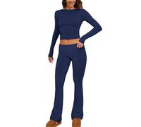 Generisch Set di 2 pantaloni da donna, a maniche lunghe, stile basic, a maniche lunghe, per yoga, 2 pezzi, Blu scuro, S