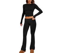 Generisch Set di 2 pantaloni da donna, a maniche lunghe, stile basic, a maniche lunghe, per yoga, 2 pezzi, Nero , XL