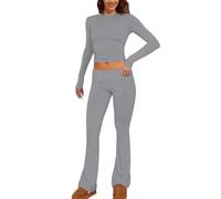 Generisch Set di 2 pantaloni da donna, a maniche lunghe, stile basic, a maniche lunghe, per yoga, 2 pezzi, grigio., S