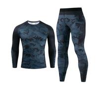 Generisch Set di 2 pezzi di maglia da ciclismo da uomo, a maniche lunghe, da ciclismo, da triathlon, traspirante, ad asciugatura rapida, per ciclismo, mountain bike, Blu marino, XL