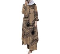 Generisch Set di 2 pezzi musulmani da donna, a maniche lunghe, con bottoni a maniche lunghe, Abaya, casual, Dubai, caffè, XL