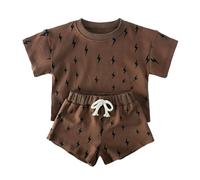 Generisch Set di 2 pezzi per neonati, maglietta e pantaloncini con stampa dolce, marrone, 6-7 Anni