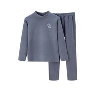 Generisch Set di 2 pigiama invernale caldo in pile, biancheria da notte, 2 pezzi, pigiama lungo, basic Pajamas, Pajamas B2-grey, 10-11 Jahre