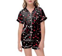 Generisch Set di 2 pigiama per bambini, a maniche corte, con stampa grafica alla moda, comodo pigiama in morbido cotone, ideale per il riposo notturno e il tempo libero, Nero , 4-5 Jahre