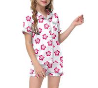 Generisch Set di 2 pigiama per bambini con divertente stampa grafica, a maniche corte, per ragazze, comodo pigiama in morbido cotone, ideale per il riposo notturno, il tempo libero a casa, bianco, 7-8