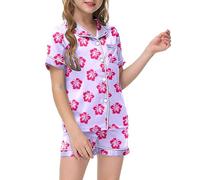 Generisch Set di 2 pigiama per bambini con divertente stampa grafica, a maniche corte, per ragazze, comodo pigiama in morbido cotone, ideale per il riposo notturno, il tempo libero a casa, Lilla, 7-8