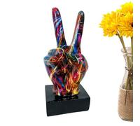 Generisch Set di 2 statue moderne a mano, scultura pop art colorata (gesto della pace e vittoria), in resina, creativa, decorativa per soggiorno, ufficio, scrivania e viso unico