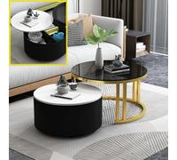Generisch Set di 2 tavole da caffè rotonde moderne, impilabili, con top in vetro per piccoli spazi, design stabile per uso in sala