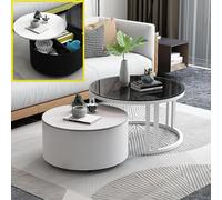 Generisch Set di 2 tavole da caffè rotonde moderne, impilabili, con top in vetro per piccoli spazi, design stabile per uso in sala