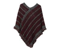 Generisch Set di 2 tende con occhielli, colore verde oliva, poncho invernale, caldo, scollo a V, poncho da viaggio, asimmetrico, maglione da uomo, Vino, Taglia unica