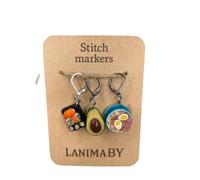 Generisch Set di 3 marcatori a maglia fatti a mano, per sushi, avocado e ramen, per lavori a maglia, per lavori a maglia e uncinetto, regalo per gli amanti del lavoro a maglia