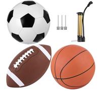 Generisch Set di 3 palle sportive con pallone da calcio taglia 4, basket taglia 5 e football americano taglia 6, attrezzatura sportiva per allenamento con pompa e aghi, per interni ed esterni