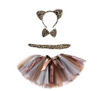 Generisch Set di 4 costumi da bambina con tigre, zebra, leopardo, tutù, gonna, orecchie, papillon per bambini, gonna in tulle, per carnevale, Halloween, cosplay, feste
