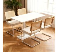 Generisch Set di 4 sedie da pranzo in velluto e rattan, struttura cromata, Mid Century