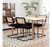 Generisch Set di 4 sedie per sala da pranzo, in velluto e rattan, struttura cromata, Mid-Century