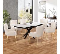 Generisch Set di 6 sedie in velluto con piedini in metallo massiccio - regolabile in altezza e supporto lombare per soggiorno, camera da letto, lounge, beige, montaggio in 5 minuti