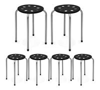 Generisch Set di 6 sgabelli impilabili in metallo, per casa, ufficio, aula, altezza seduta 44,5 cm (nero e grigio)