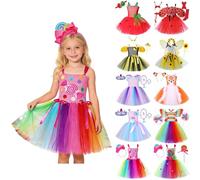 Generisch Set di abiti da Carnevale da ragazza, tutù per cosplay, fate, costumi in tulle, 2-12 anni, da principessa, Natale, per bambini, arcobaleno, per feste