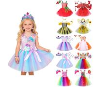 Generisch Set di abiti da Carnevale da ragazza, tutù per cosplay, fate, costumi in tulle, 2-12 anni, da principessa, Natale, per bambini, arcobaleno, per feste