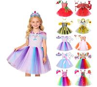 Generisch Set di abiti da Carnevale da ragazza, tutù per cosplay, fate, costumi in tulle, 2-12 anni, da principessa, Natale, per bambini, arcobaleno, per feste