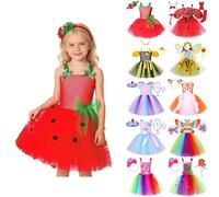 Generisch Set di abiti da Carnevale da ragazza, tutù per cosplay, fate, costumi in tulle, 2-12 anni, da principessa, Natale, per bambini, arcobaleno, per feste