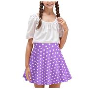 Generisch Set di abiti da ragazza elegante bel tempo libero per bambini ragazze ragazze polka pois stampa vintage gonna per bambini ragazze abiti da matrimonio scuola festa, Lilla, 11-12 Anni
