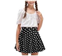 Generisch Set di abiti da ragazza elegante bel tempo libero per bambini ragazze ragazze polka pois stampa vintage gonna per bambini ragazze abiti da matrimonio scuola festa, Nero , 7-8 Anni