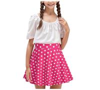Generisch Set di abiti da ragazza elegante bel tempo libero per bambini ragazze ragazze polka pois stampa vintage gonna per bambini ragazze abiti da matrimonio scuola festa, rosa intenso, 9-10 Anni