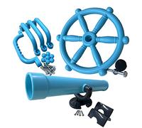 Generisch Set di accessori per torre da gioco turchese, volante pirata Ø 30 cm, binocolo 30 cm, 4 maniglie, torre da arrampicata, set di accessori con materiale di fissaggio, attrezzatura da gioco per
