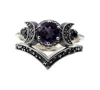 Generisch Set di anelli in argento da donna con ametista rossa, anello lunare, anelli da ragazza, anelli abbazie, calendula, unguento, 5, Metallo