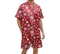 Generisch Set di biancheria da notte casual natalizio con top a maniche corte pantaloni lunghi per uomo elegante per una vacanza rilassante in inverno a casa, Colore: rosso, M