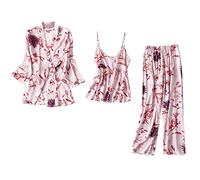 Generisch Set di biancheria da notte da donna, 3 pezzi, leggero, con spalline sottili, comodo, traspirante, elastico in vita, pigiama, camicia da notte oversize, Colore: rosa., xxl